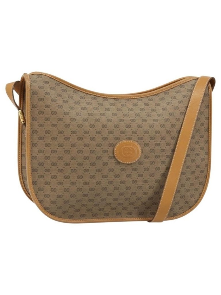 Authentic Gucci Micro Gg Supreme Shoulder Bag Pvc Beige Gold 001 23 1036